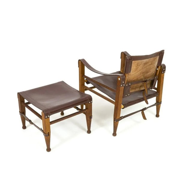 Mid-Century Modern Set of Teak Safari Chair and Ottoman in Leather from Aage Bruru & Son, 1960s For Sale - Image 3 of 8