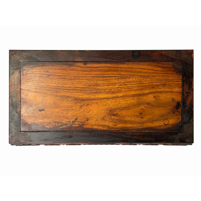 Wood Brown Oriental Lotus Carving Rectangular Display Table Stand Riser For Sale - Image 7 of 9