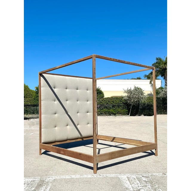 Linen Vintage Rustic King Canopy Bed For Sale - Image 8 of 12