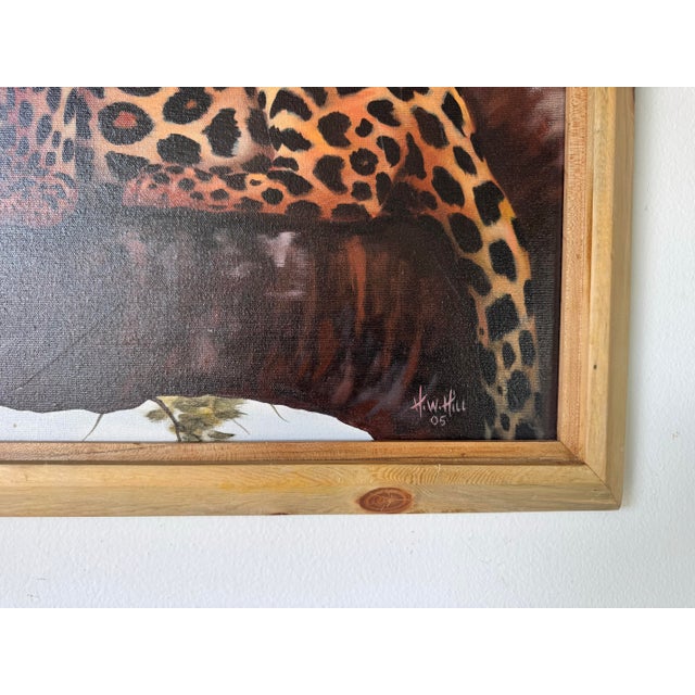 Vintage H.W.Hill Wildlife - Tiger on Tree Landscape Oil on Canvas Painting, Framed For Sale - Image 9 of 11