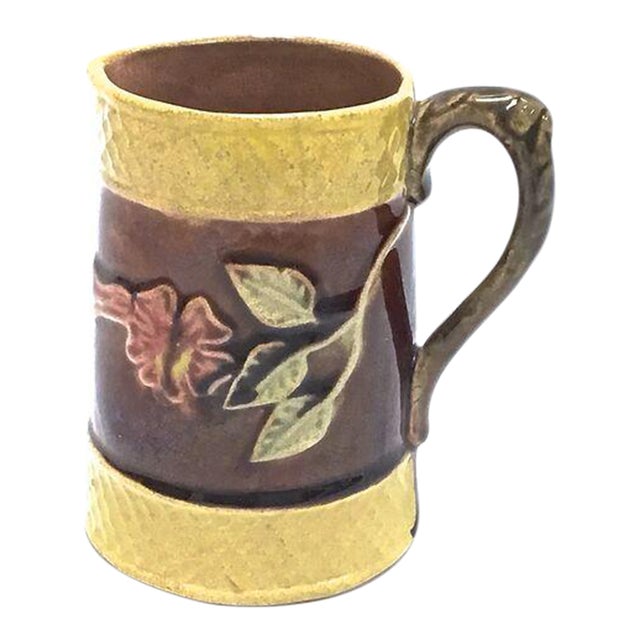 Antique Floral & Leaf Majolica Pitcher For Sale