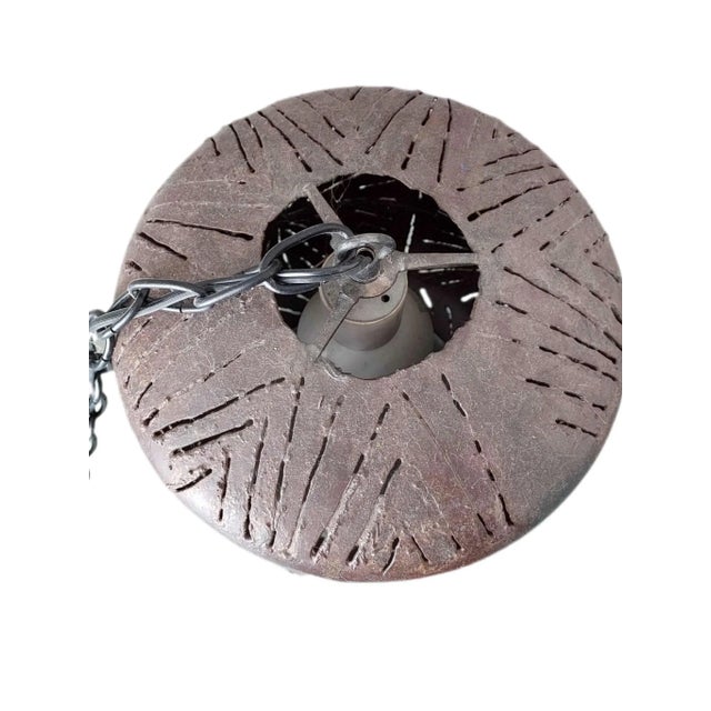 Midcentury Brutalist Pierced Metal Pendant Light For Sale - Image 4 of 9