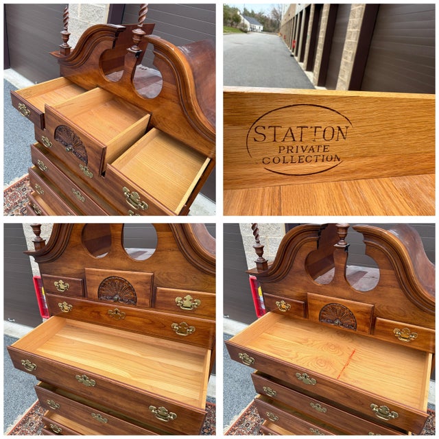 1970s Statton Private Collection Queen Anne / New England Solid Cherry 11 Drawer Highboy Dresser in Oldtowne Cherry For Sale - Image 9 of 18