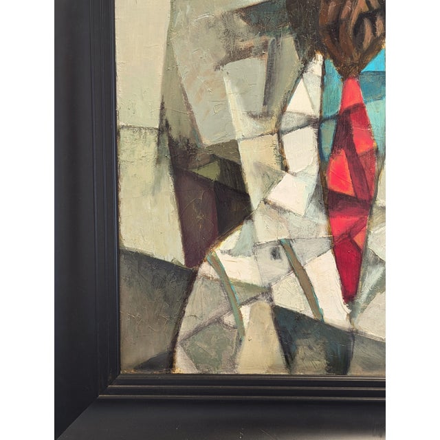Red David Adickes Modern Cubist Inspired Male Portrait Painting of a Bearded Man with a Red Tie, 1990s For Sale - Image 8 of 11