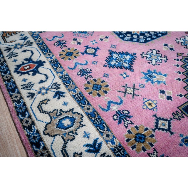 8x10 Lt Fuchsia Ivory Traditional Classic Kazak Hand Knotted Wool Carpet Rug For Sale - Image 4 of 6