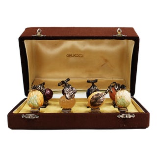 Italian Sterling Silver and Hardstone Place Card Holders by Piero Nutini for Gucci, 1960, Set of 8 For Sale