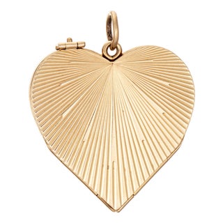 Vintage Heart Pendant Opens 14k Gold Engine Turned Mid Century Book Locket For Sale