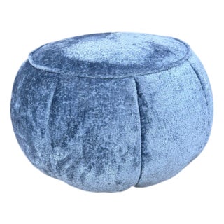 Postmodern Italian Ottoman Styled After Ichiro Iwasaki for Arper Italy Newly Reupholstered in a Blue Chenille For Sale