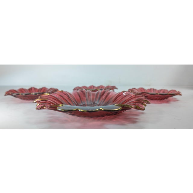 Glass 19th Century Group of Four Ruby Cranberry Red Shell Form Nut Dishes For Sale - Image 7 of 14