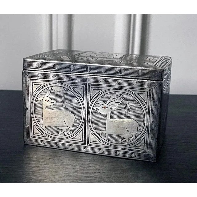 19th Century Fine Korean Iron Tobacco Box with Silver Inlay Joseon Dynasty For Sale - Image 5 of 13