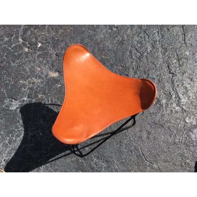 Metal Early 21st Century Black Iron & Cognac Saddle Leather Stool For Sale - Image 7 of 13