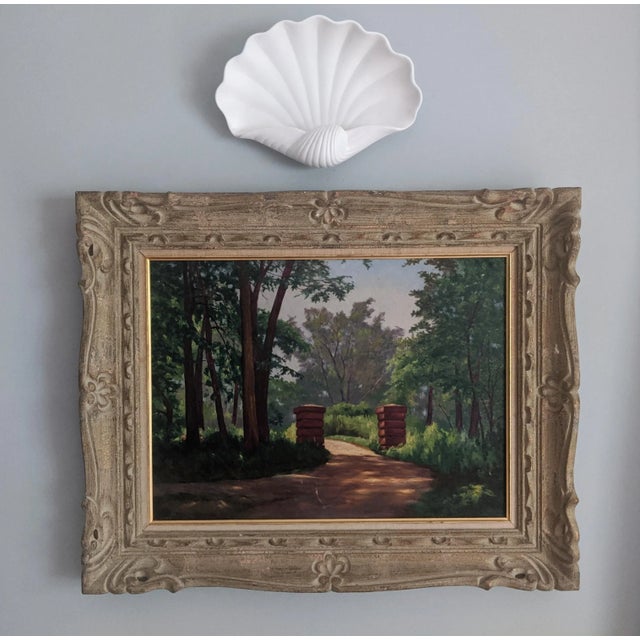 French Country Early 20th Century Original Landscape Oil Painting in an Ornate Frame For Sale - Image 3 of 10