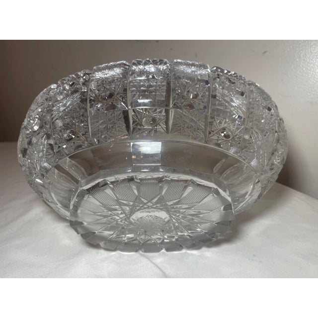 Vintage Hand Cut American Brilliant Etched Queen Lace Crystal Centerpiece Bowl For Sale - Image 12 of 12