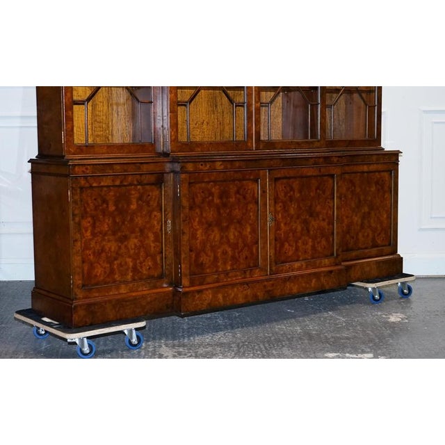 Large Georgian Burr Walnut Breakfront Display Cabinet For Sale - Image 3 of 18