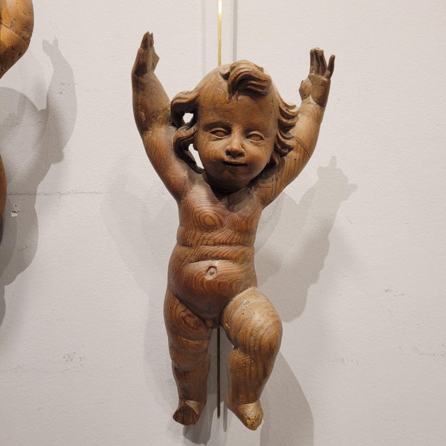Triumphant Angels in Carved Wood, 1800s, Set of 2 For Sale - Image 6 of 18