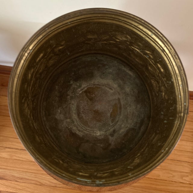 Vintage Claw Footed Embossed Aged Brass Planter/Jardiniere With Grape and Vine Clusters For Sale In Chicago - Image 6 of 12