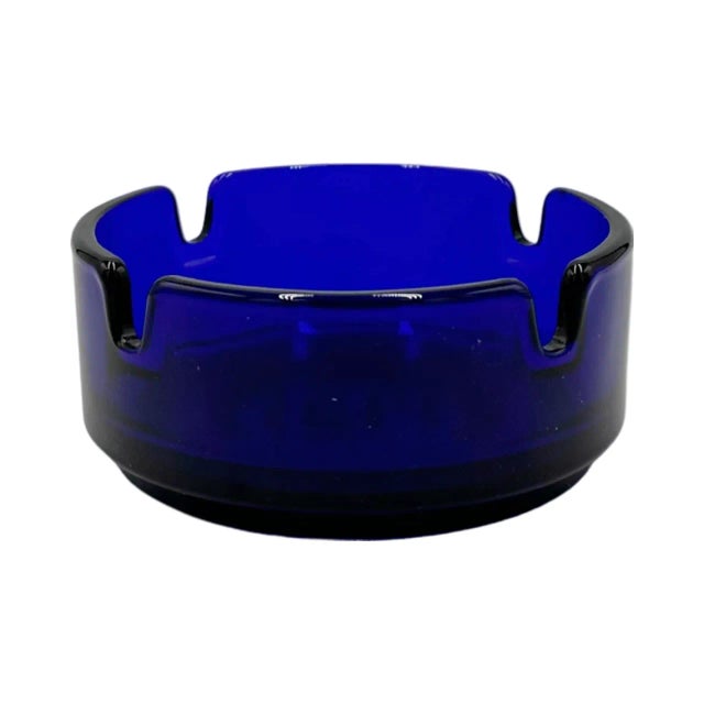 Late 20th Century Vintage Cobalt Blue Glass Claris Hotel Barcelona, Spain Ashtray For Sale - Image 5 of 12