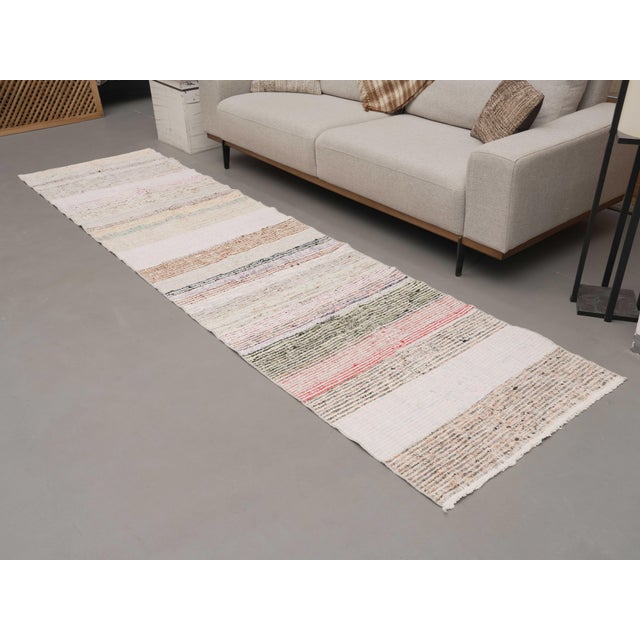 1970s Vintage Handmade Wool Cotton Cream Runner Rug For Sale - Image 10 of 11