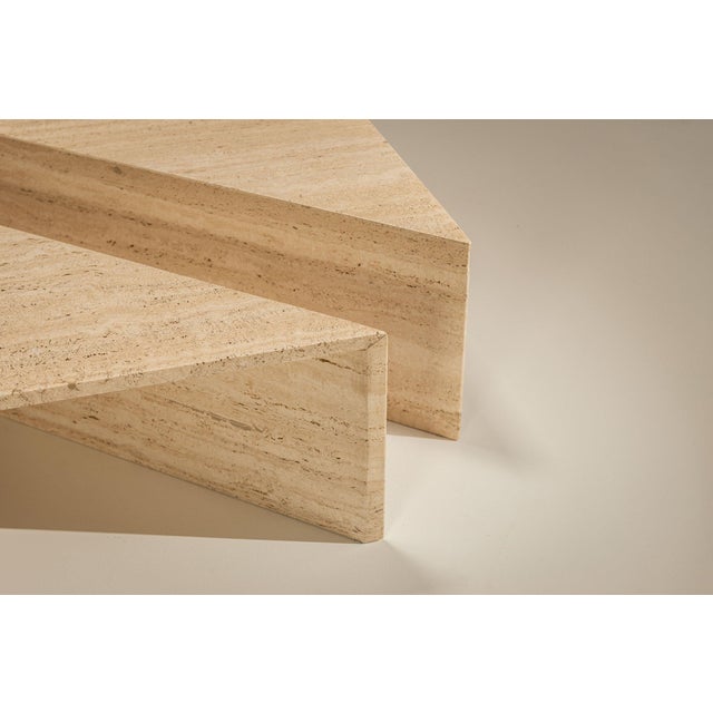 Large Triangular Travertine Coffee Table, 1970s, Set of 2 For Sale - Image 9 of 14
