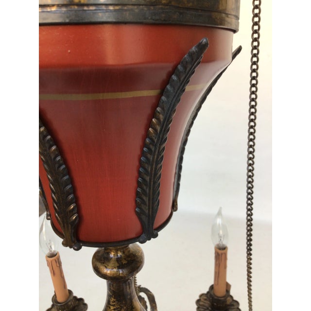 1990s Italian Six Light Brass Chandelier With Red Tole Finish For Sale - Image 9 of 13