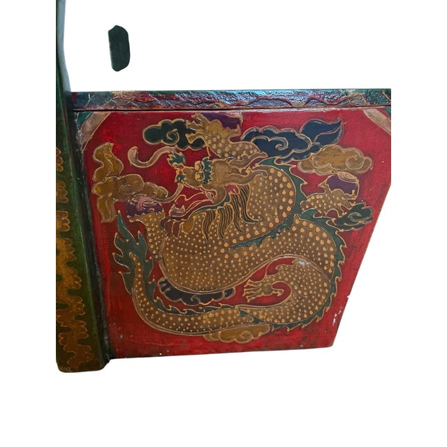 Chinese Vintage Hand-Painted Wedding or Rice Box With Handle, Dragons For Sale - Image 4 of 10