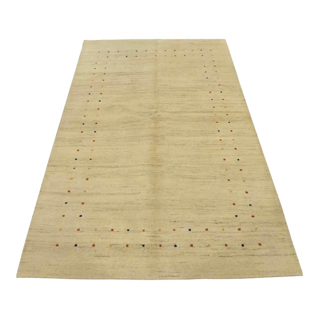 Gabbeh Rug 5’5” X 7’11” Beige Wool Contemporary Hand-Knotted Carpet For Sale