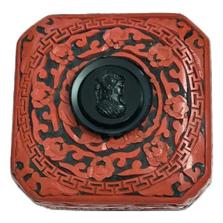 Ooak Cinnabar Box/ Antique Jet Cameo For Sale