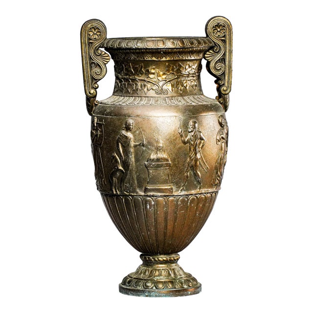 Large Cast Metal Antique Victorian Neoclassical Greek Grand Tour Style Urn Vase For Sale