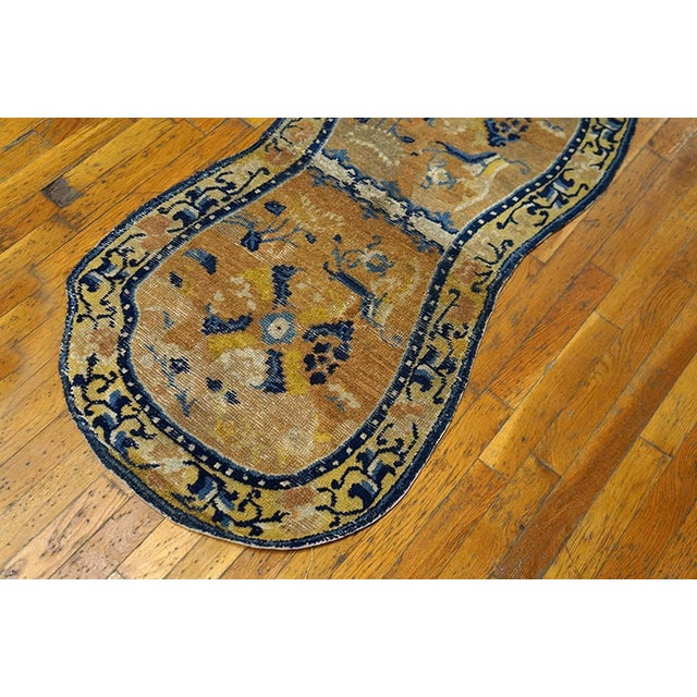 Chinese 1820s Tan Camel Medallion Antique W. Chinese Saddle Cover 2'2" X 4'3" Handknotted Wool Carpet For Sale - Image 3 of 5
