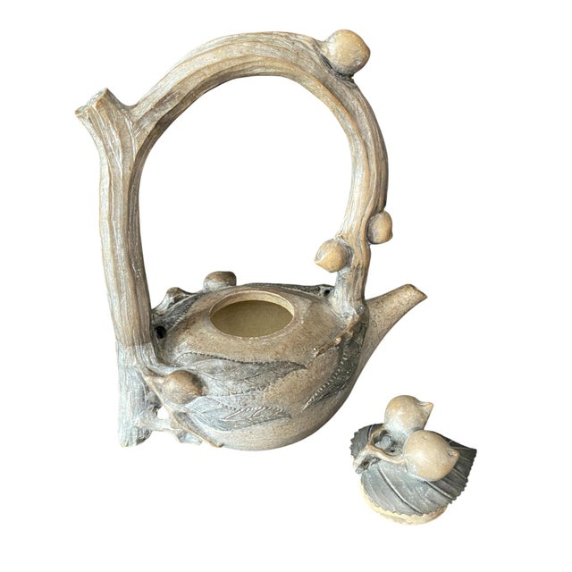 1960s Chinese Yixing Zisha Clay Handmade Exquisite Teapot Acorns Leaves Branch Handle For Sale - Image 5 of 7
