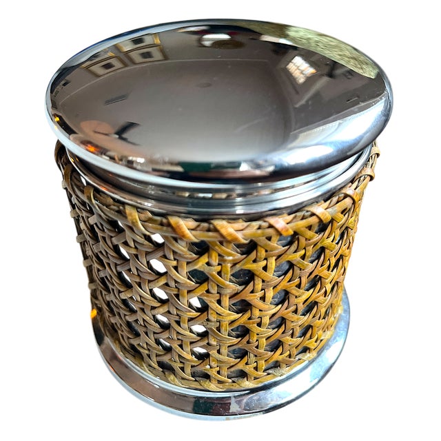 Storage jar in stainless steel and wrapped in bamboo