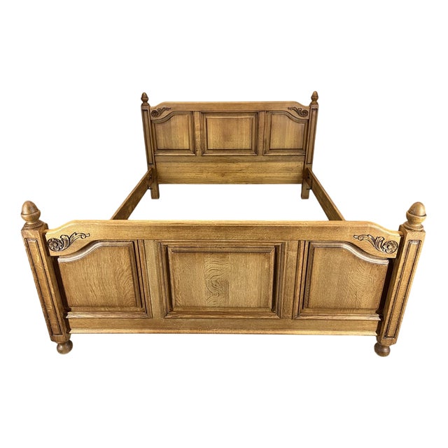 Vintage French Style King Size Bed Frame in Oak For Sale