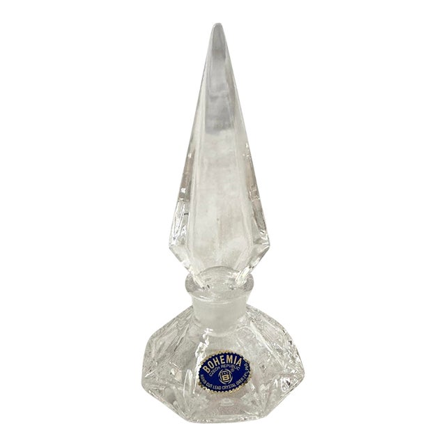 Vintage Bohemia Hand Cut Crystal Perfume Bottle For Sale