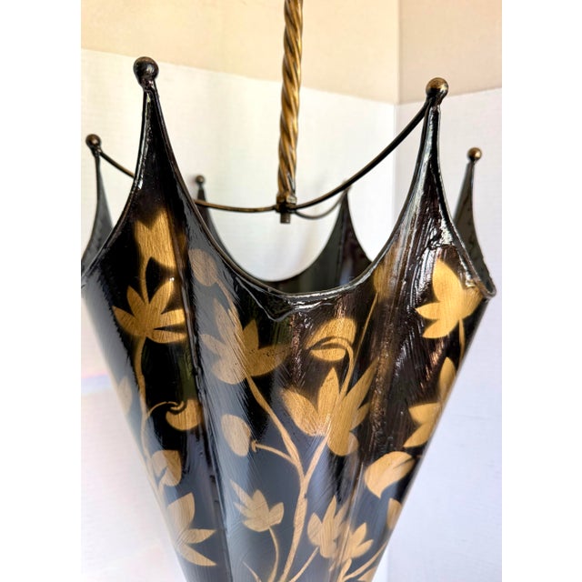 1960s 1960s Italian Figurative Black & Gold Floral Tole Umbrella Stand For Sale - Image 5 of 12