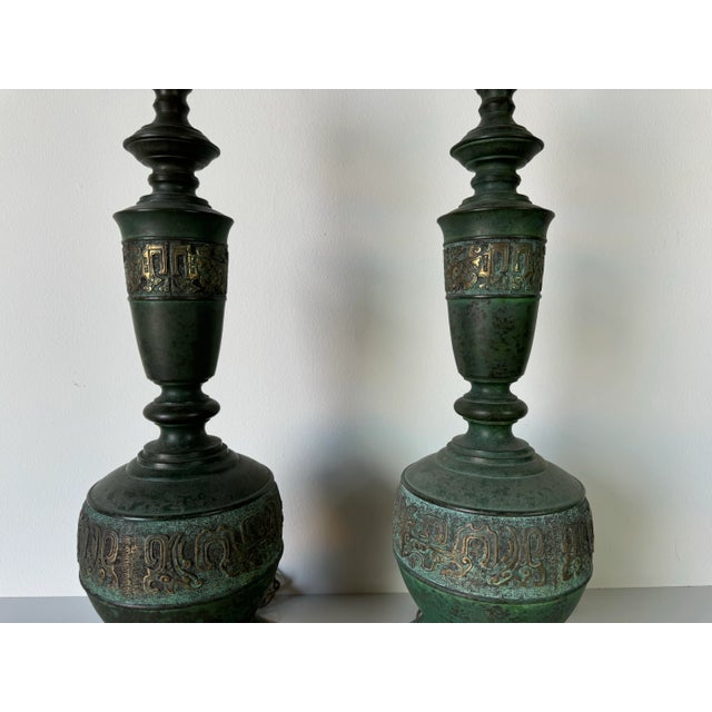 Chinoiserie James Mont Style Brass Chinoiserie Table Lamps - a Pair For Sale - Image 3 of 12