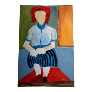 Large Vintage Abstract Oil Portrait Painting by JoAnne Fleming, 40” X 30” For Sale