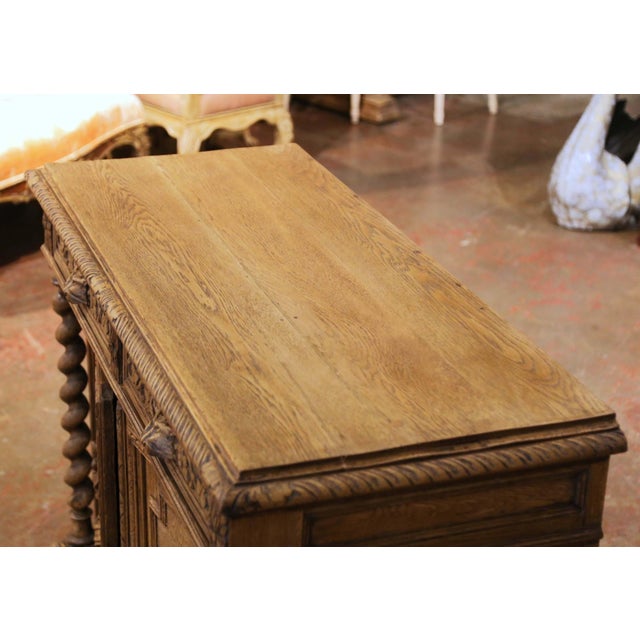 French 19th Century French Henri II Bleached Oak Buffet With Carved Harvest Motifs For Sale - Image 3 of 17