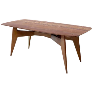 Rouge Boat Shape Marble Top Dining Table on Compass Shape Solid Walnut Legs