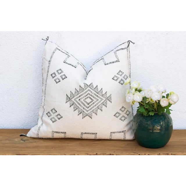 White 24" Black Star Medallion Moroccan Silk Pillow For Sale - Image 8 of 8