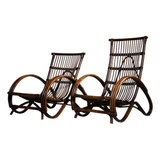 Sculptural Dutch Rattan Lounge Chairs, 1960s, Set of 2 For Sale