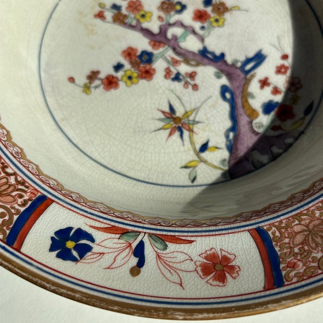 Antique English Hand-Painted Floral Porcelain Bowl With Gilt Rim For Sale - Image 4 of 11