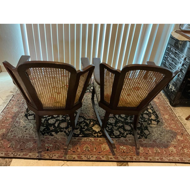 Pair of Vintage Cane‑Back Floral Rocking Armchairs For Sale In Dallas - Image 6 of 12