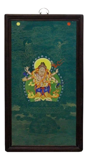Chinese Porcelain Teal Blue Tibetan Deity Painting Wall Decor