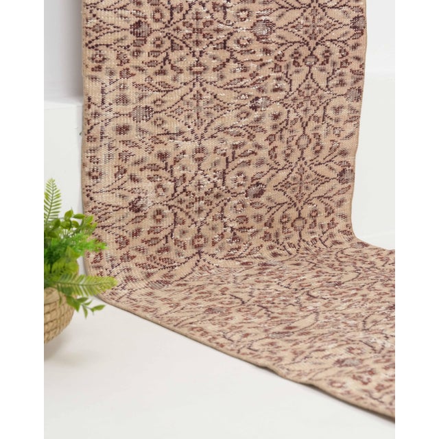 Textile 1970s Vintage Turkish Handmade Wool Cotton Brown Runner Rug For Sale - Image 7 of 11