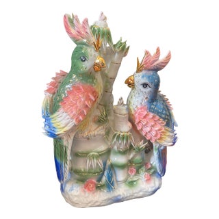 Vintage Asian Figurine Composition Ceramic Porcelain Birds/Parrots For Sale