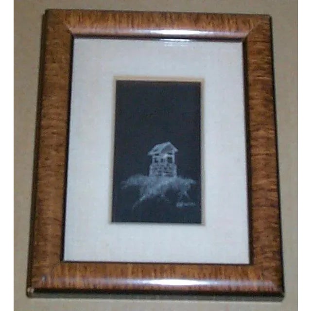 This is a RARE, Hard-To-Find, Like-NEW, MINT Condition, Signed, Matted and Framed "Scratchboard Scratch Board Etching...
