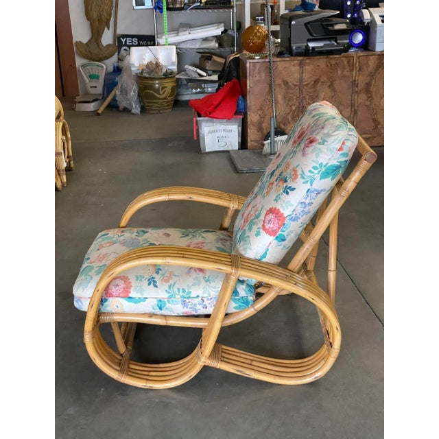1950s Restored Mid Century 5-Strand Reverse Pretzel Rattan Lounge Chair For Sale - Image 4 of 8