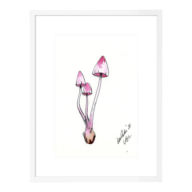 Pink Mushroom II by Lia Burke Libaire in White Frame, Small Art Print For Sale