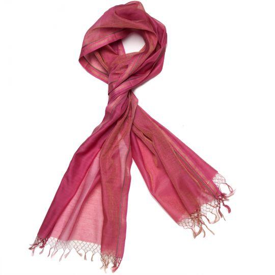 Indian Bijou Coral Pink Silk-Cotton Scarf For Sale - Image 3 of 3