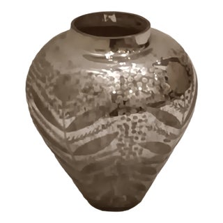 Vintage Antique Mercury Glass Vase With Hand Painted Raised Textured Gold Leaf Motif For Sale